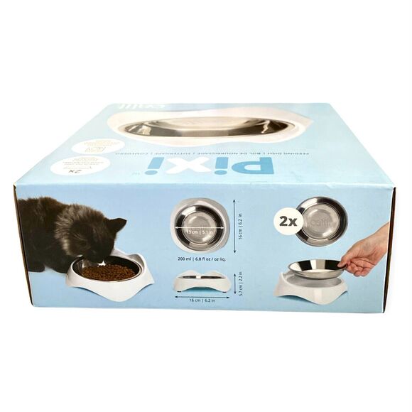 Catit PIXI Feeding Dish Cat Food 2 Stainless Steel Dishes, includes BONUS Bowl - Picture 4 of 5